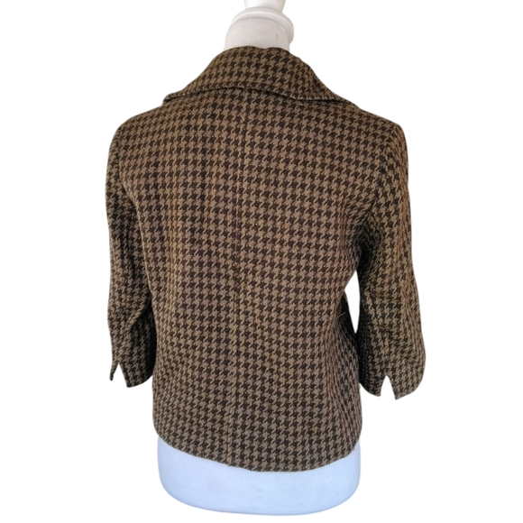 Lauren Ralph Lauren Chocolate Brown & Tan Wool Blend Houndstooth Coat Size 6 - Picture 4 of 6